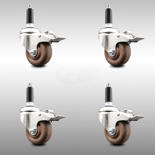 Service Caster 3 Inch 316SS High Temp Glass Filled Nylon 7/8 Inch Stem Caster Set Lock Brake SCC-SS316TTLEX20S314-GFNSHT-78-4 - main